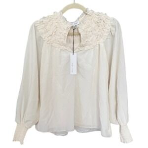 Willa Story Trinity Boho Cream Top Ruffle Collar Blouse Keyhole Long Sleeve‎  XS